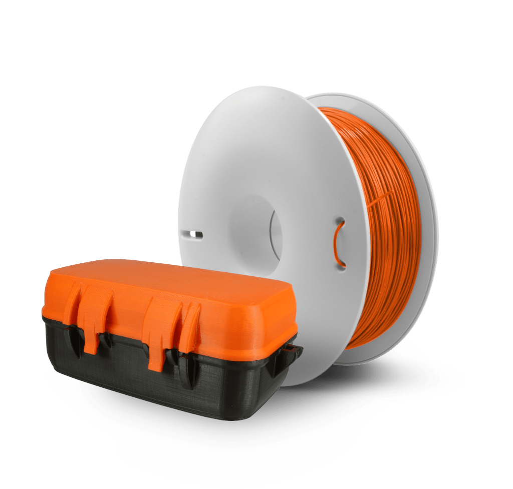 Fiberlogy EASY PET-G 3D printing filament Spool with Sample Print Orange and Black