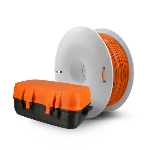 Fiberlogy EASY PET-G 3D printing filament Spool with Sample Print Orange and Black