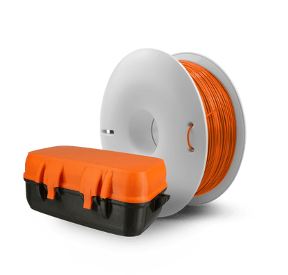 Fiberlogy EASY PET-G 3D printing filament Spool with Sample Print Orange and Black